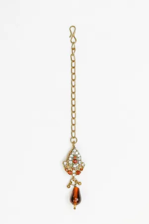 Golden Forehead Jewelry with Orange Center Stone