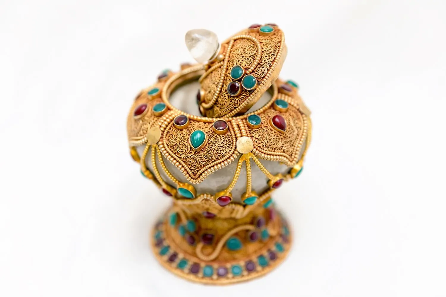 Golden Vase-Jar With Gemstone Glass & Brass