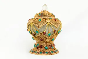Golden Vase-Jar With Gemstone Glass & Brass