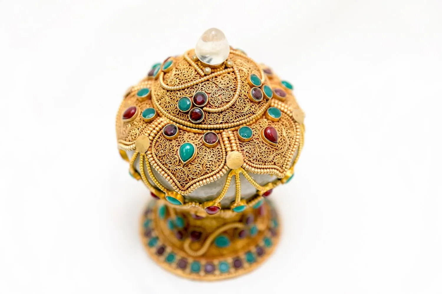 Golden Vase-Jar With Gemstone Glass & Brass