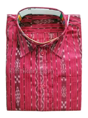 Gorgeous Red Sambalpuri Handloom Half Shirt (For Men)