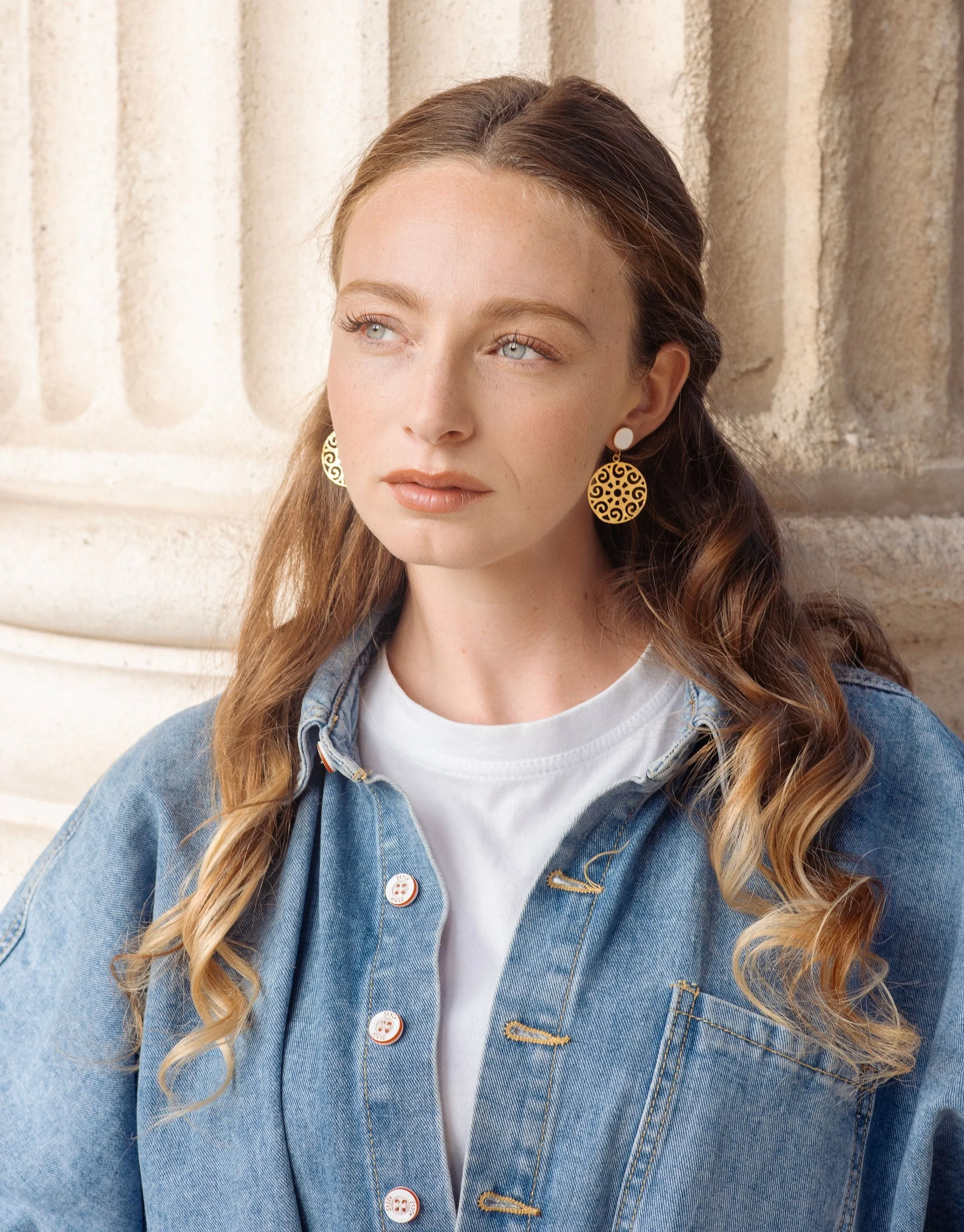 Grace 24ct Gold Plated Stud Earrings | White & Gold