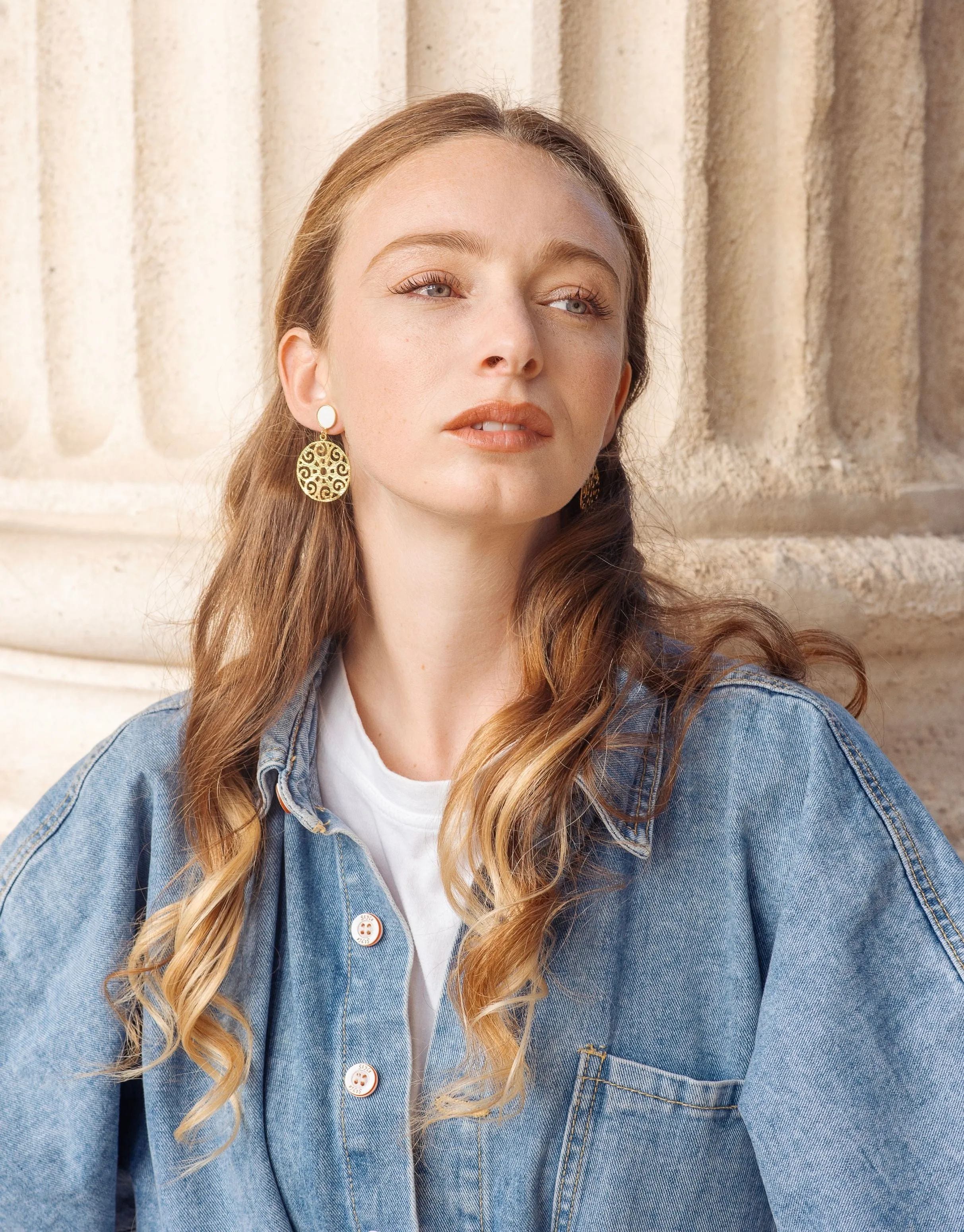 Grace 24ct Gold Plated Stud Earrings | White & Gold
