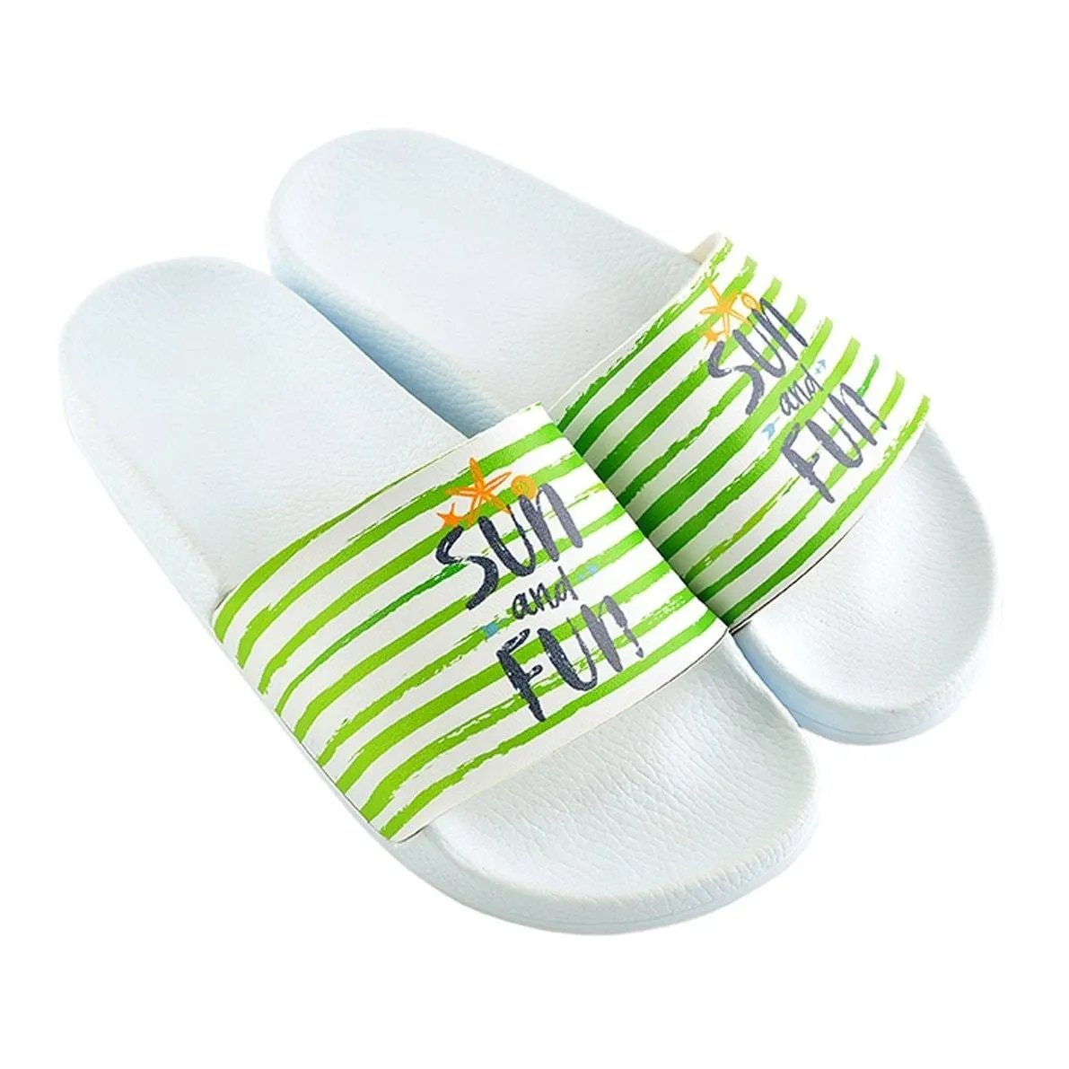 Green and White Striped, Sun and Fun Written Patterned Sandal - CAP120