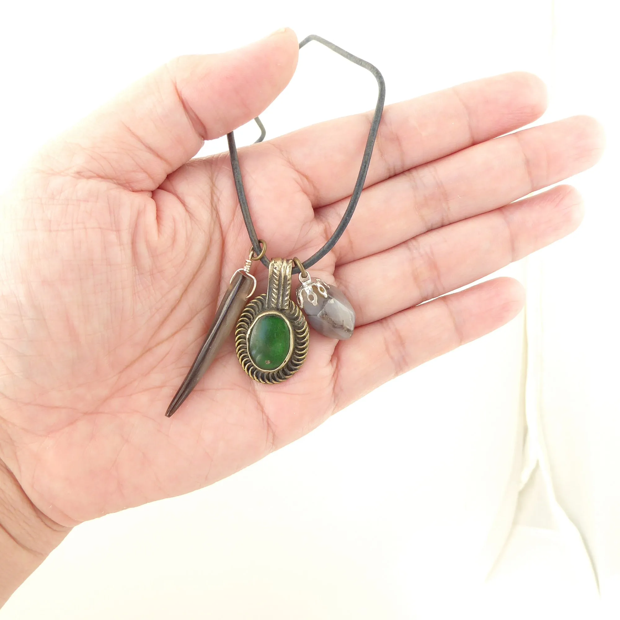 Green glass coin necklace