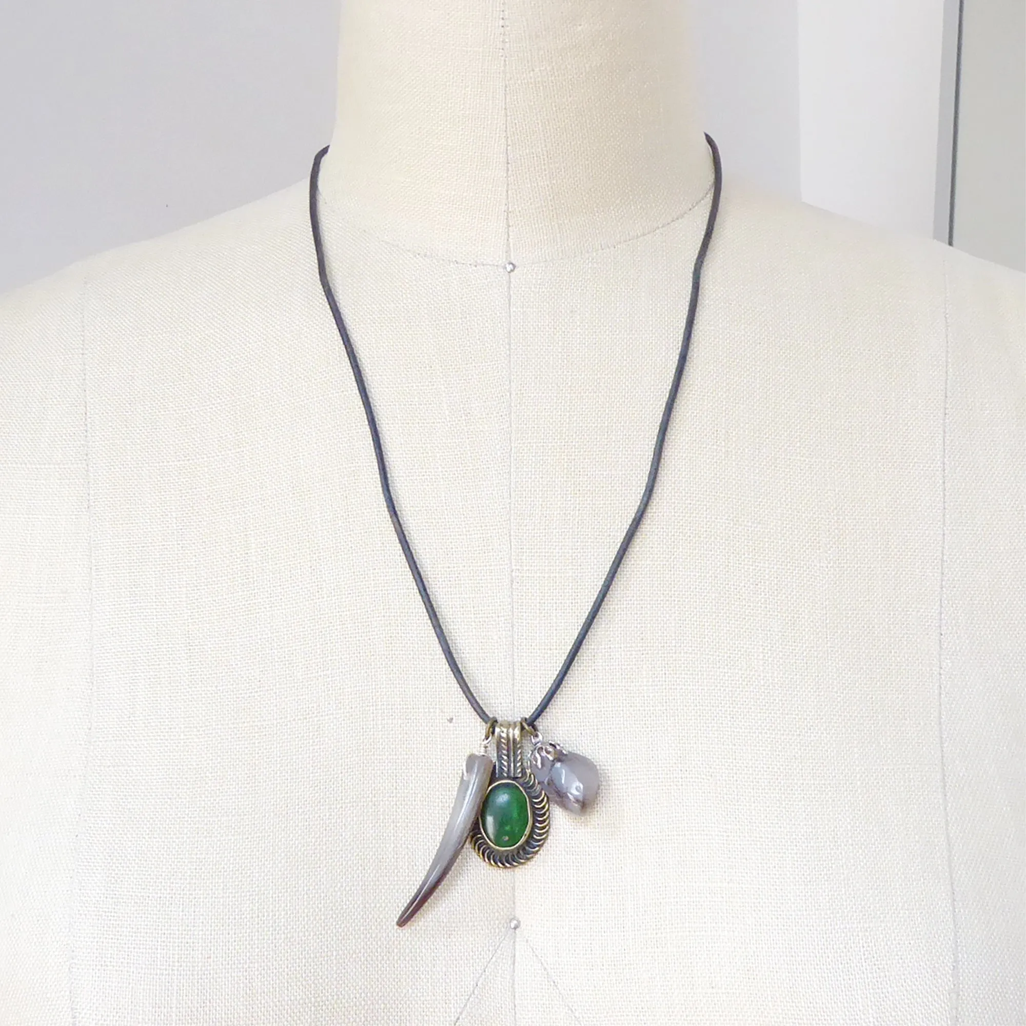 Green glass coin necklace