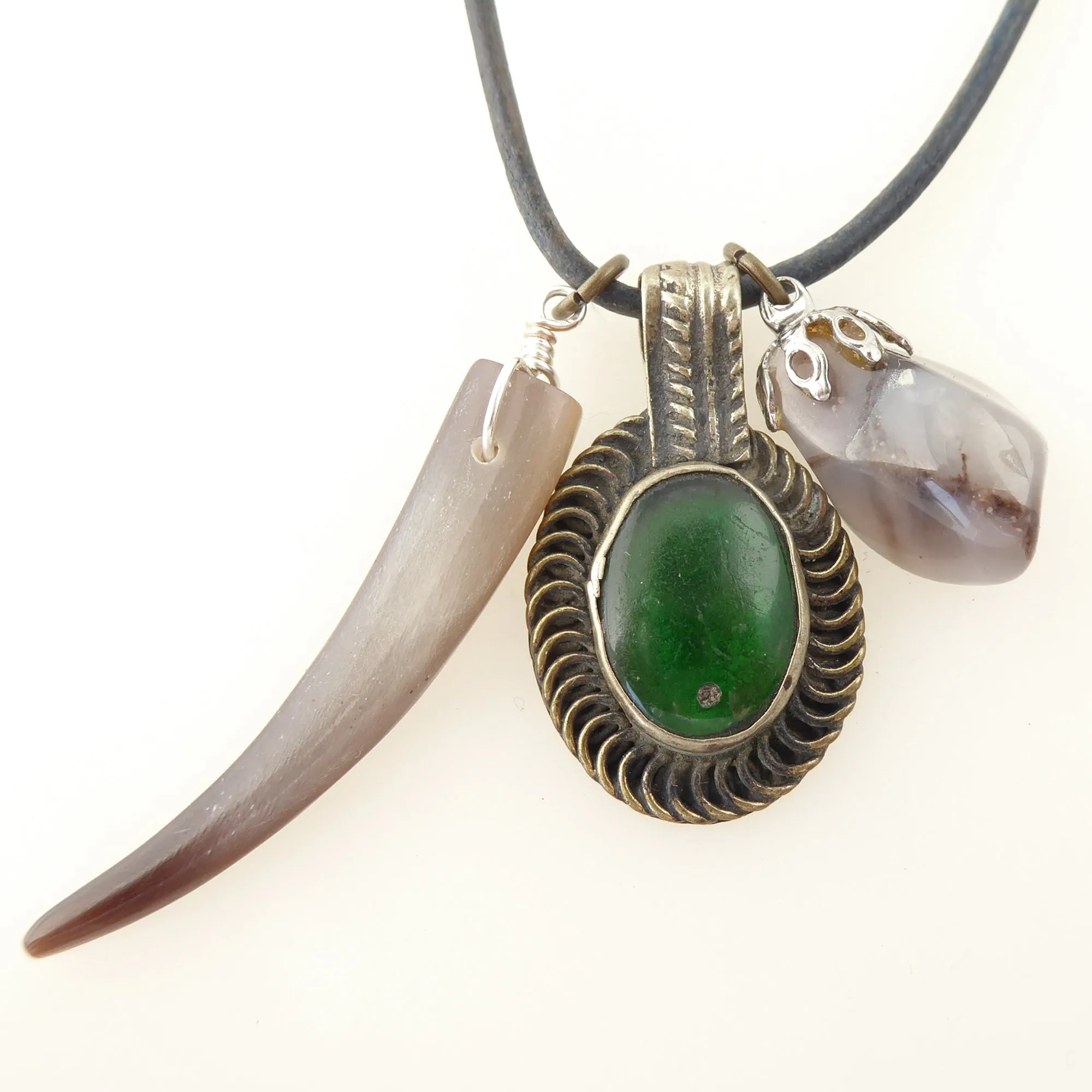 Green glass coin necklace