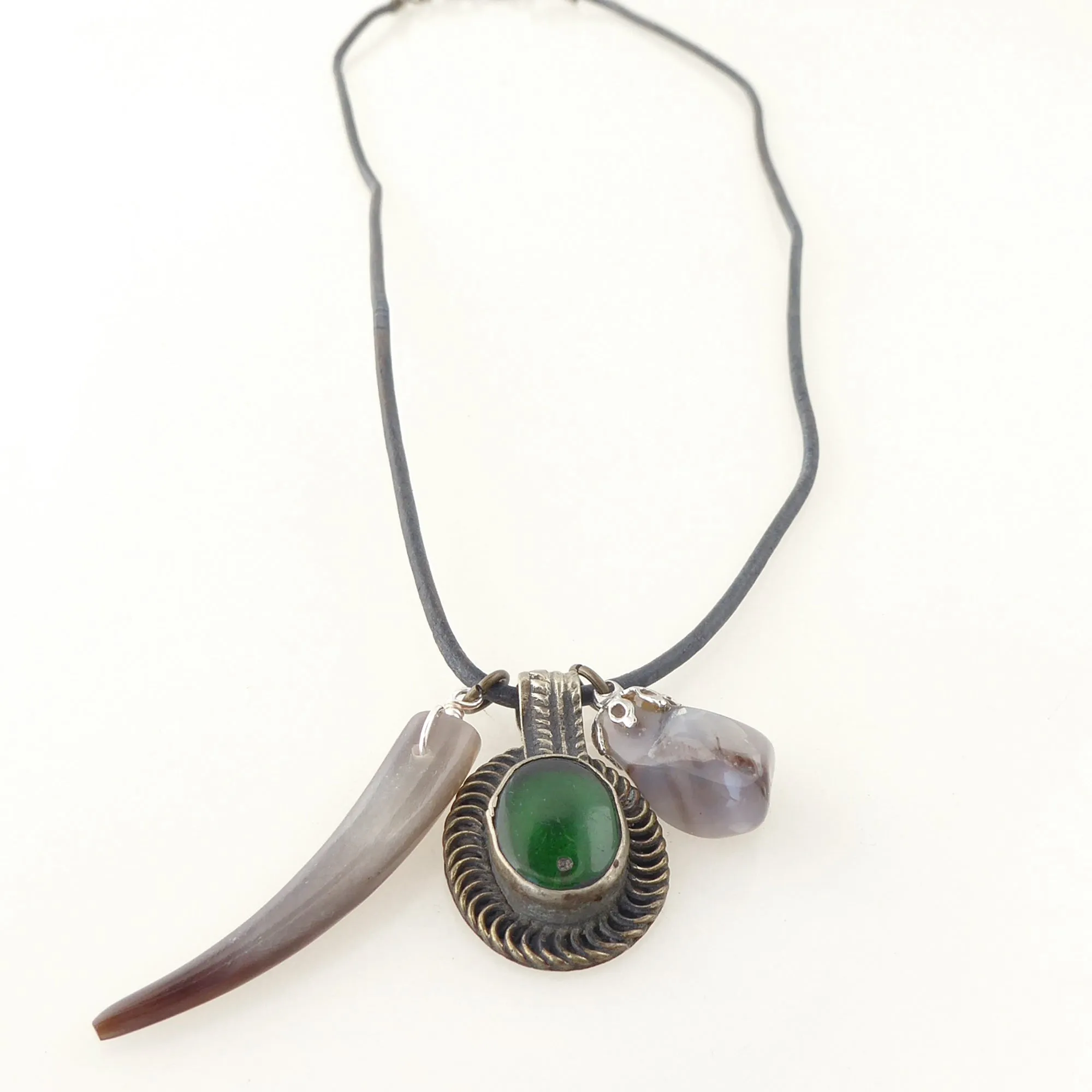 Green glass coin necklace