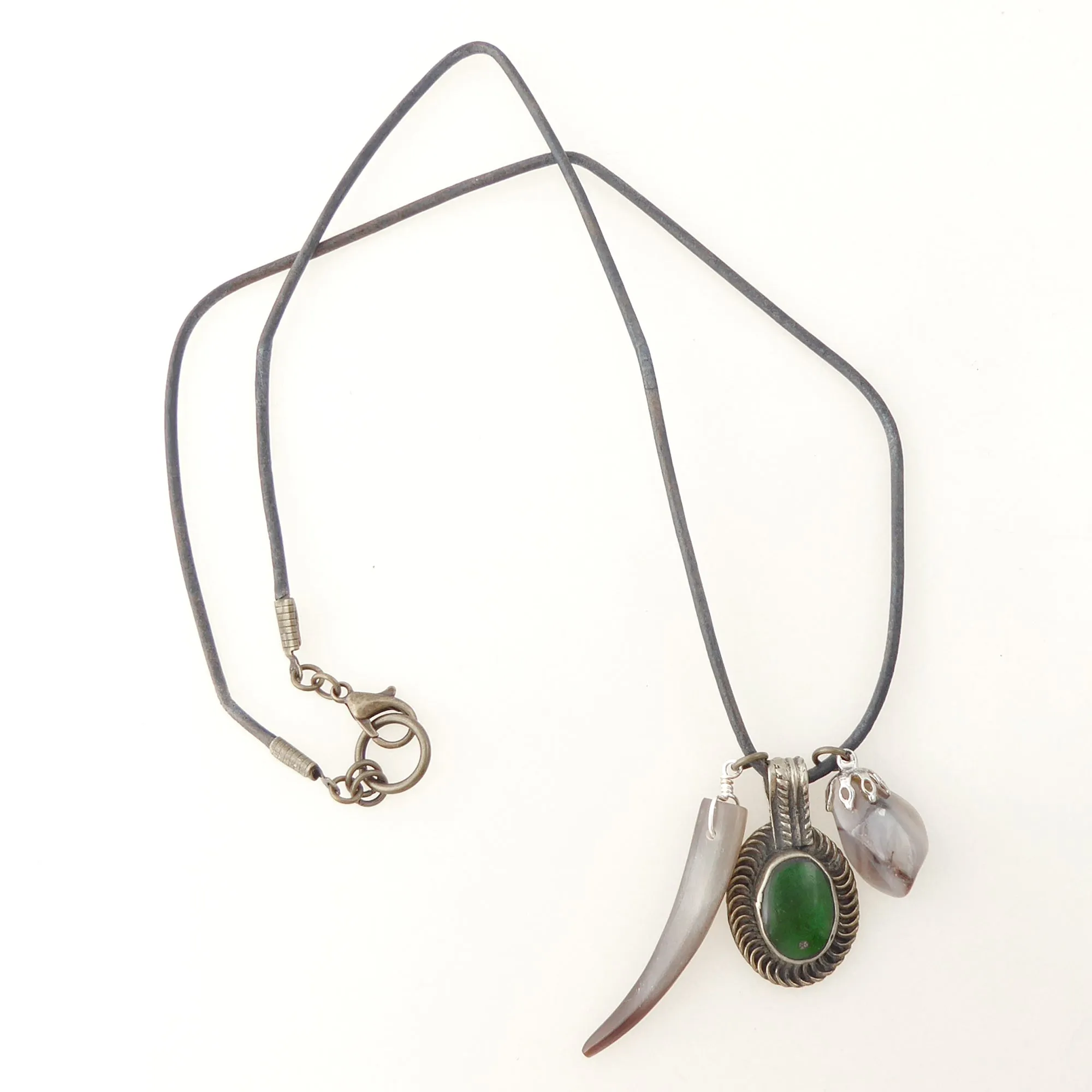 Green glass coin necklace