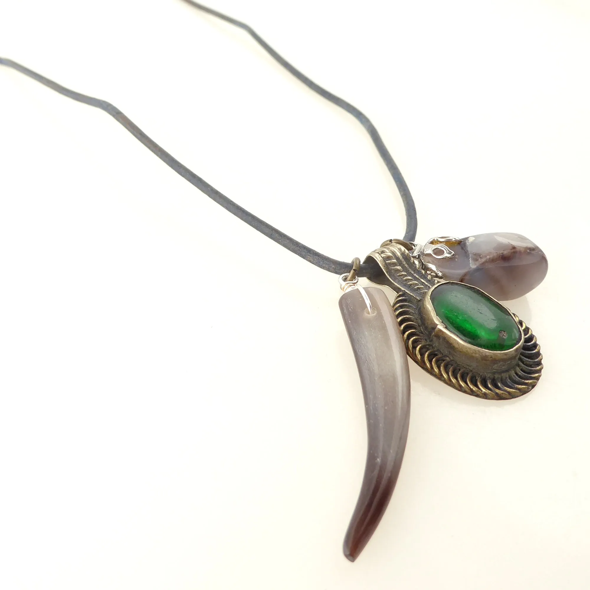 Green glass coin necklace