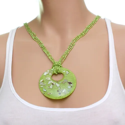 Green Open Circle Faux Marble Beaded Necklace Set