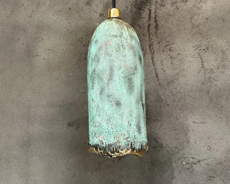 Green Patina Farmhouse Light Fixture – Handcrafted Copper Island Kitchen Lighting