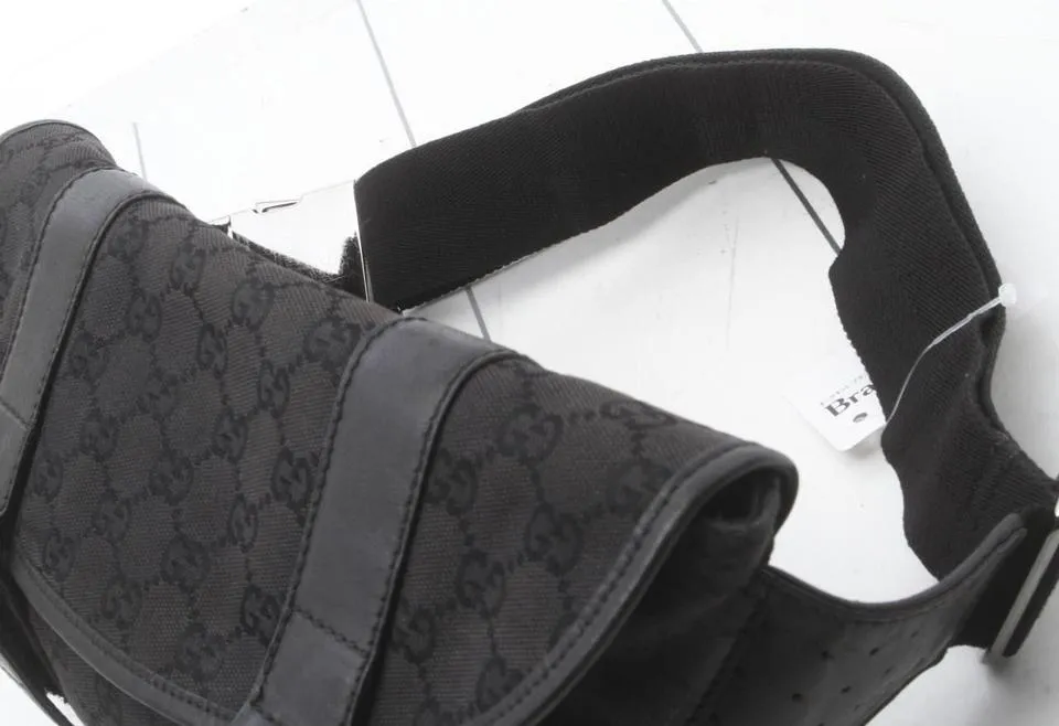 Gucci Black Monogram GG Waist Bag Fanny Pack Belt Pouch 9g122