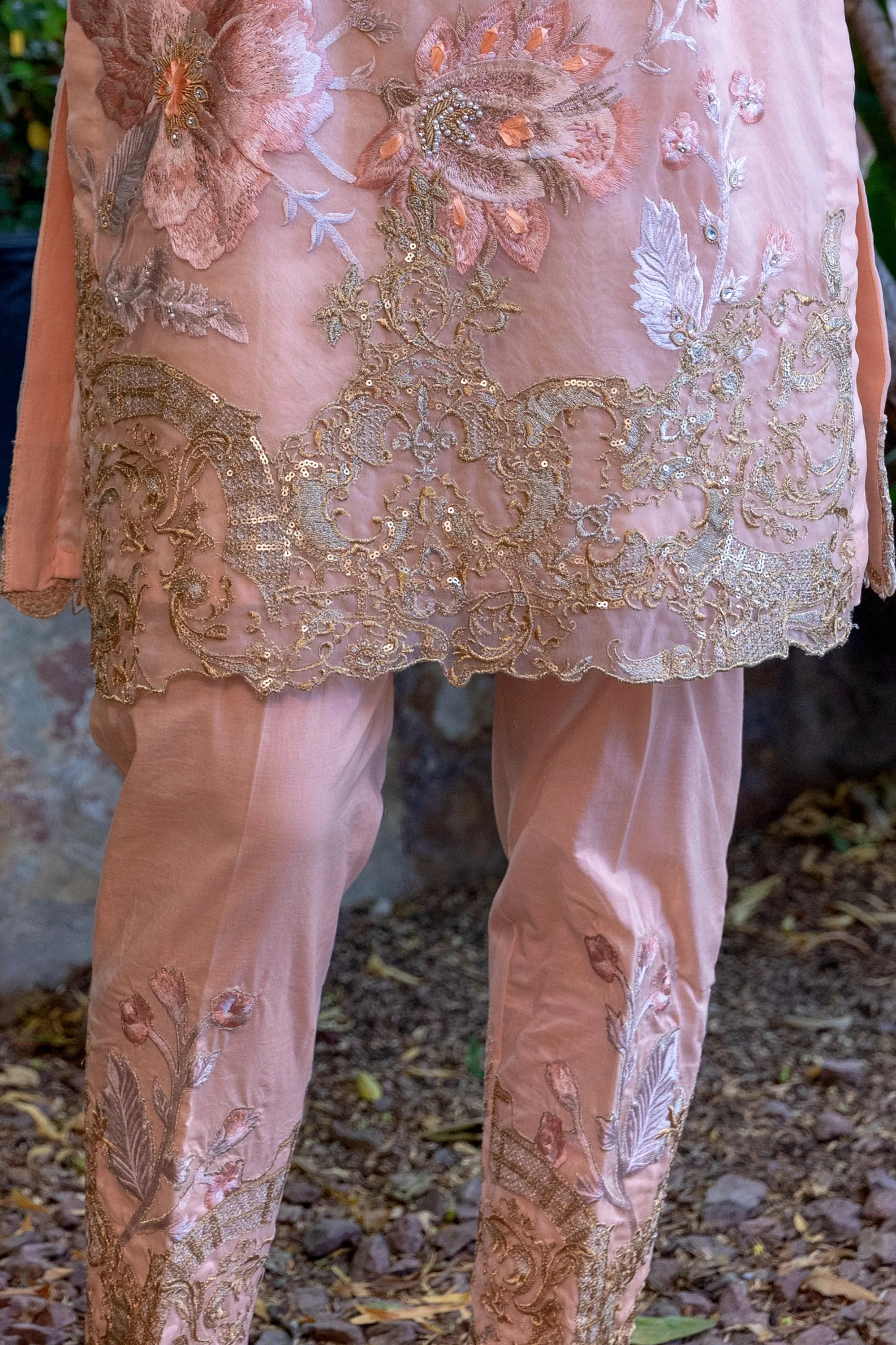 Gulahmed Peach Suit with Organza Shirt