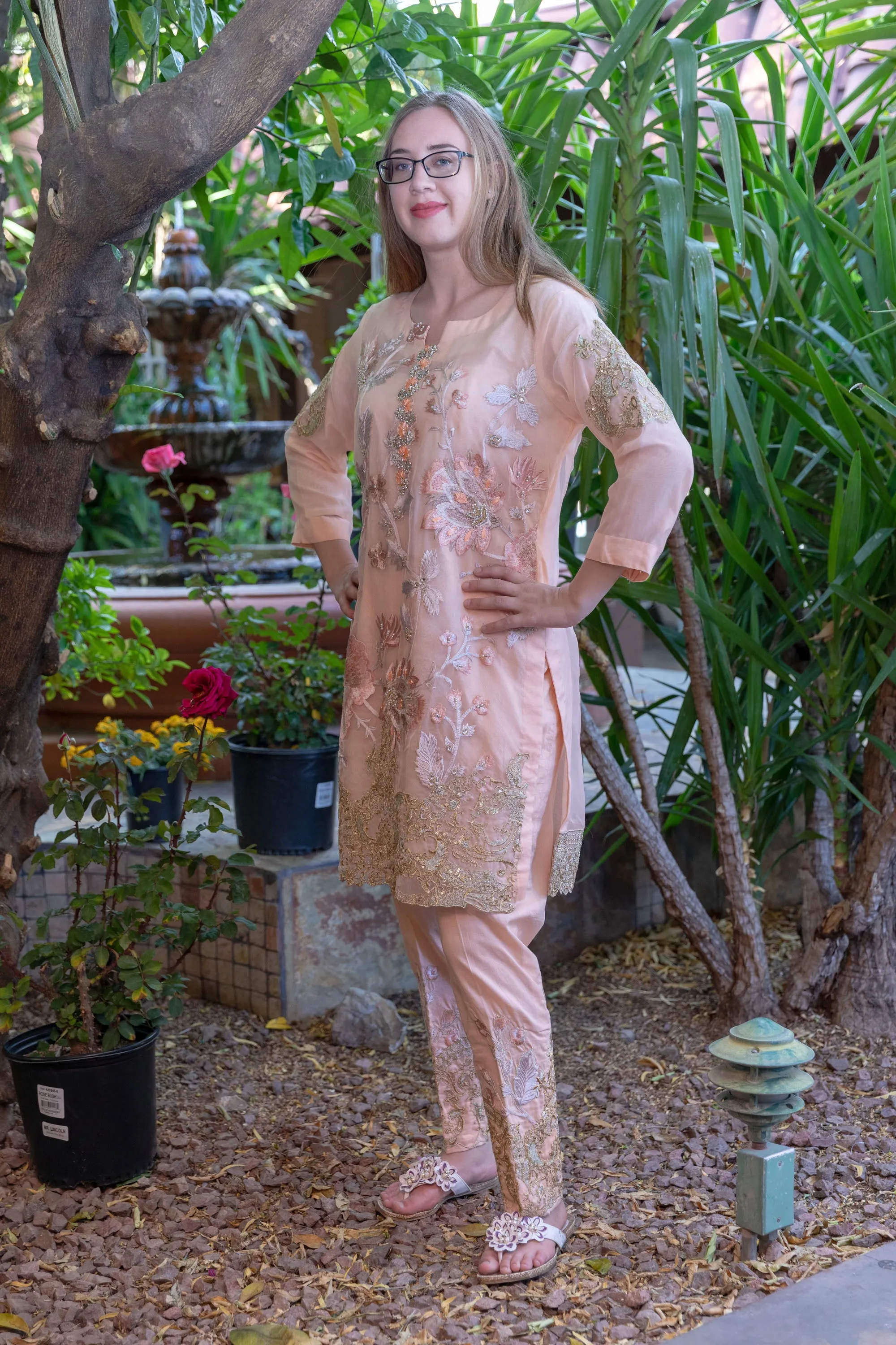 Gulahmed Peach Suit with Organza Shirt