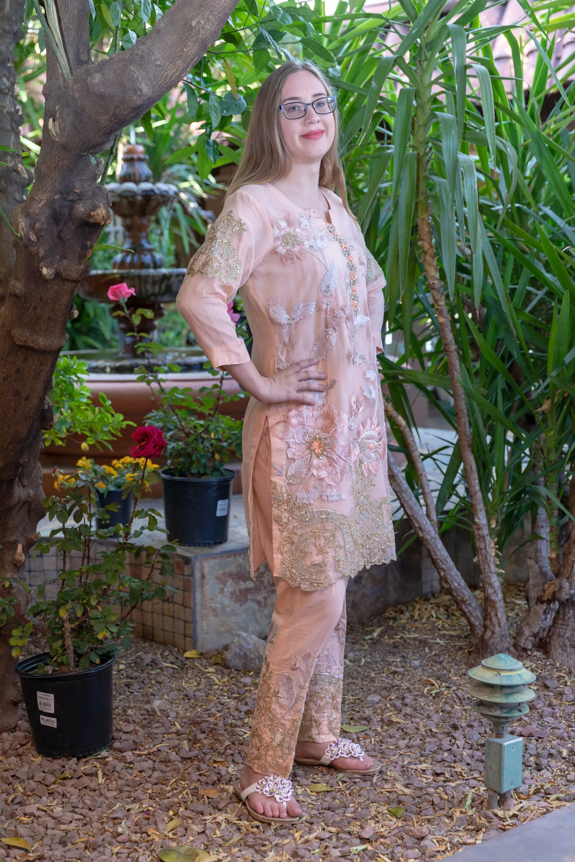 Gulahmed Peach Suit with Organza Shirt