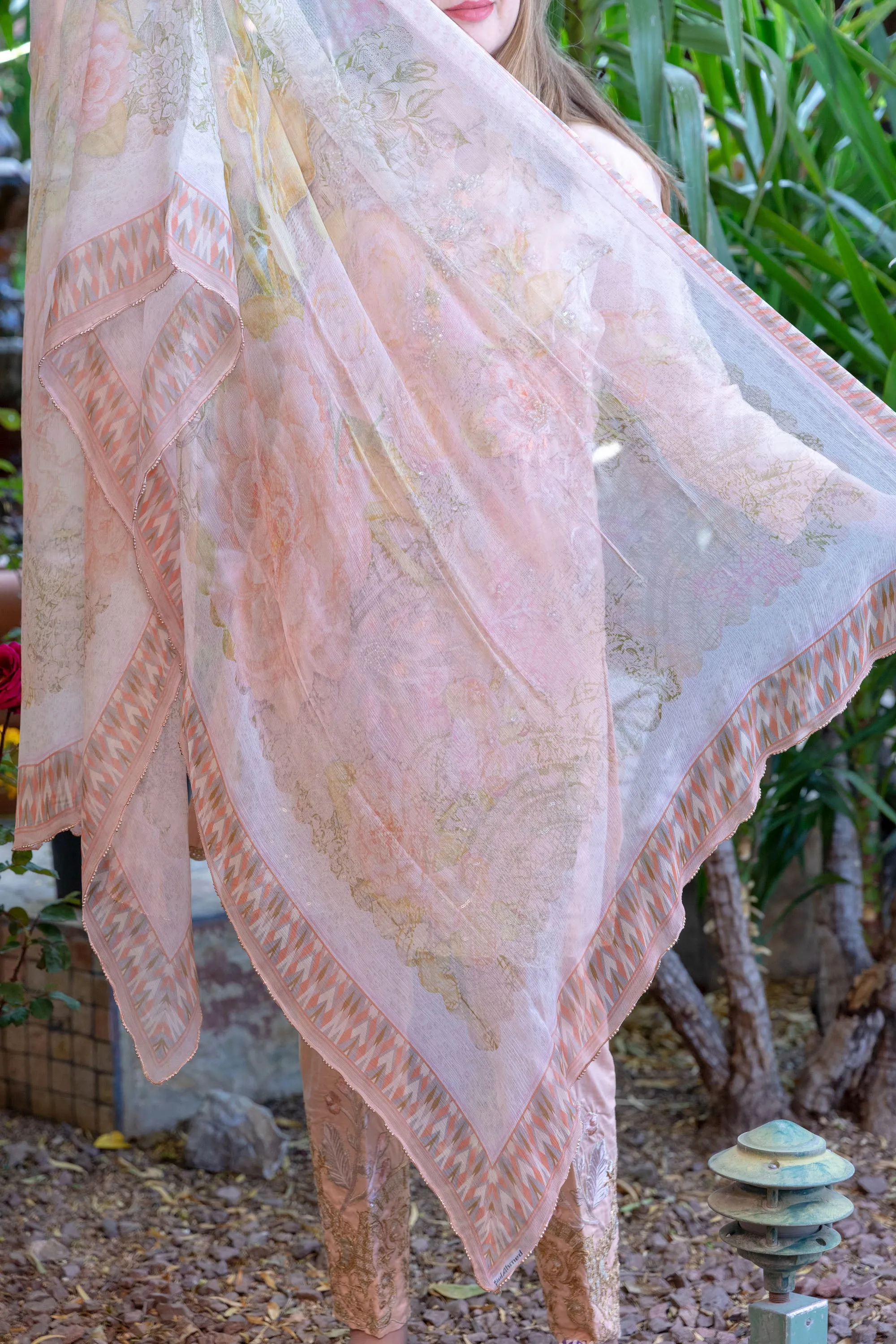 Gulahmed Peach Suit with Organza Shirt