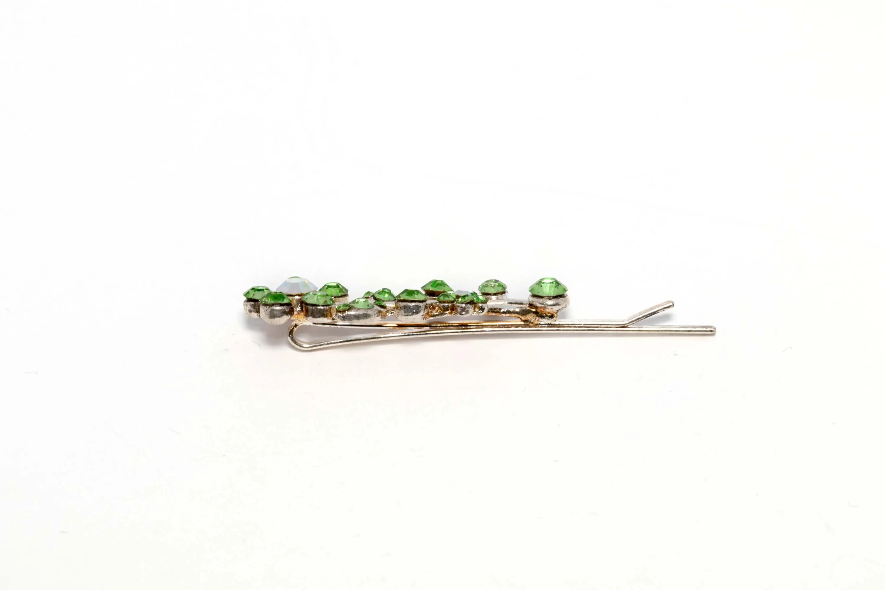 Hair Pin with Green Flower and Leaf Rhinestones