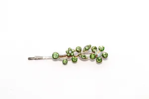 Hair Pin with Green Flower and Leaf Rhinestones