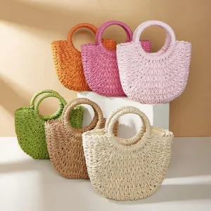 Half Moon Straw Woven Women's Beach Shoulder Bag