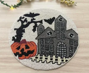 Halloween Haunted House Round Beaded Placemat