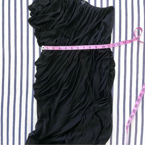 Halston Heritage Black One Shoulder Draped Asymmetrical Dress Small