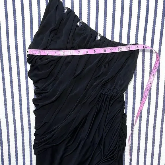 Halston Heritage Black One Shoulder Draped Asymmetrical Dress Small