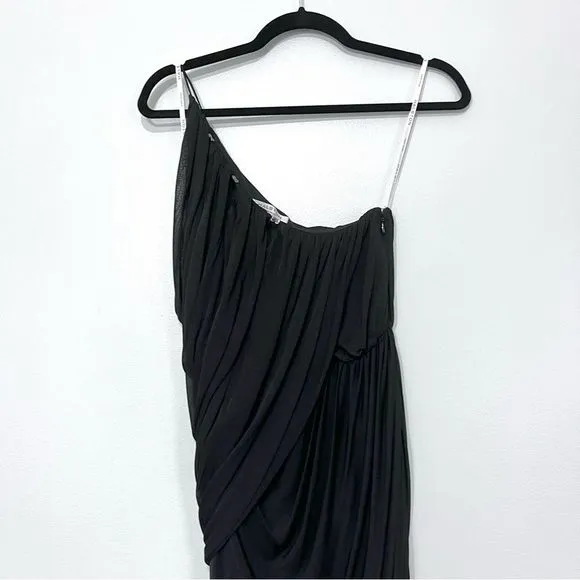 Halston Heritage Black One Shoulder Draped Asymmetrical Dress Small