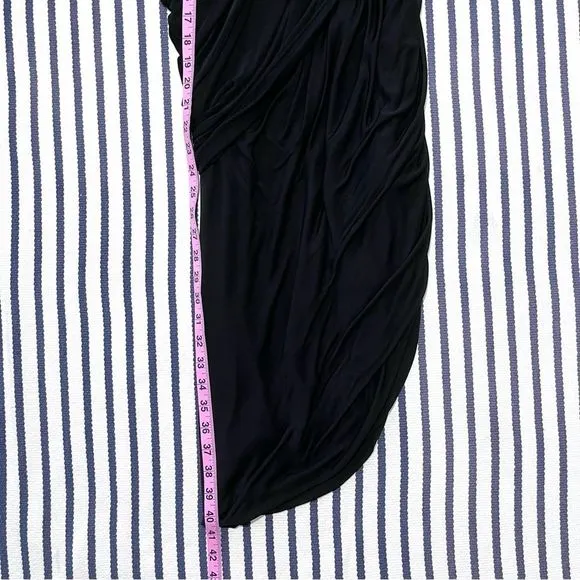 Halston Heritage Black One Shoulder Draped Asymmetrical Dress Small