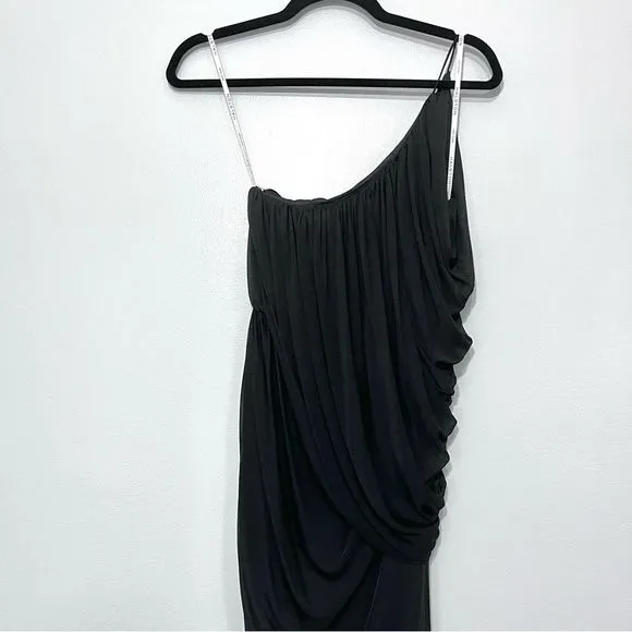 Halston Heritage Black One Shoulder Draped Asymmetrical Dress Small