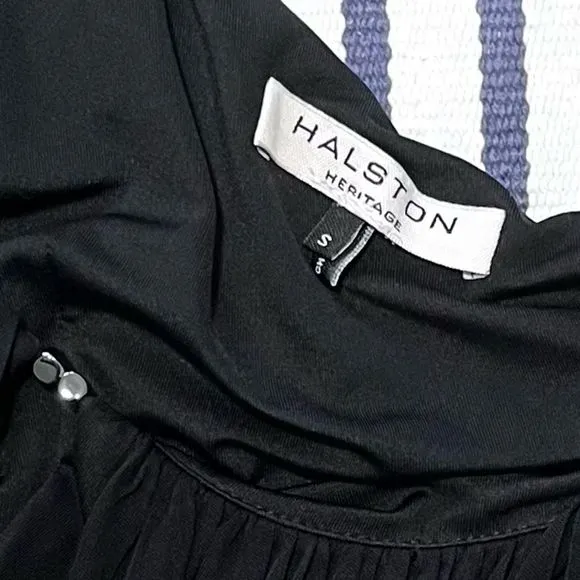 Halston Heritage Black One Shoulder Draped Asymmetrical Dress Small
