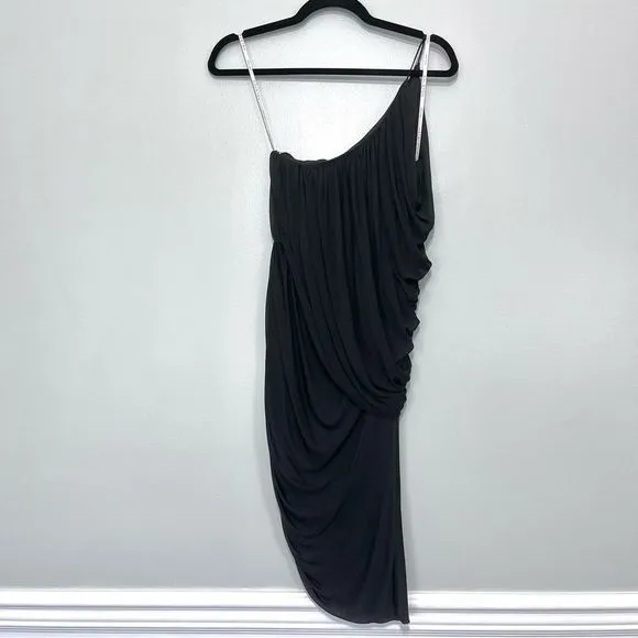 Halston Heritage Black One Shoulder Draped Asymmetrical Dress Small