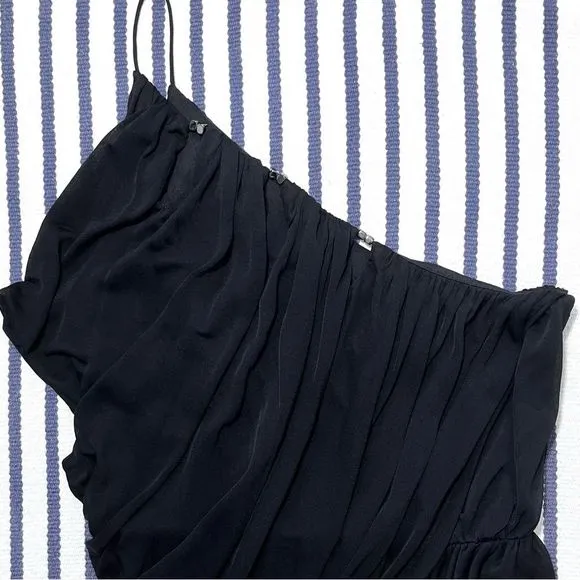 Halston Heritage Black One Shoulder Draped Asymmetrical Dress Small