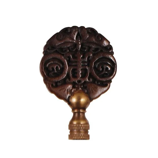 Hand Carved Brown Jade Finial with Antique Brass Base