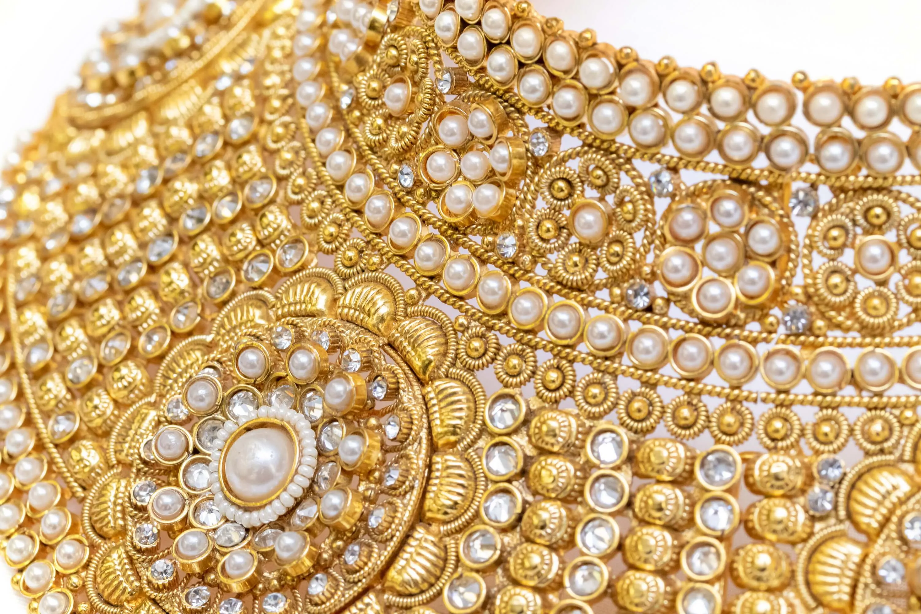 Hand Made Carved Brass Choker- Necklace With Pearls