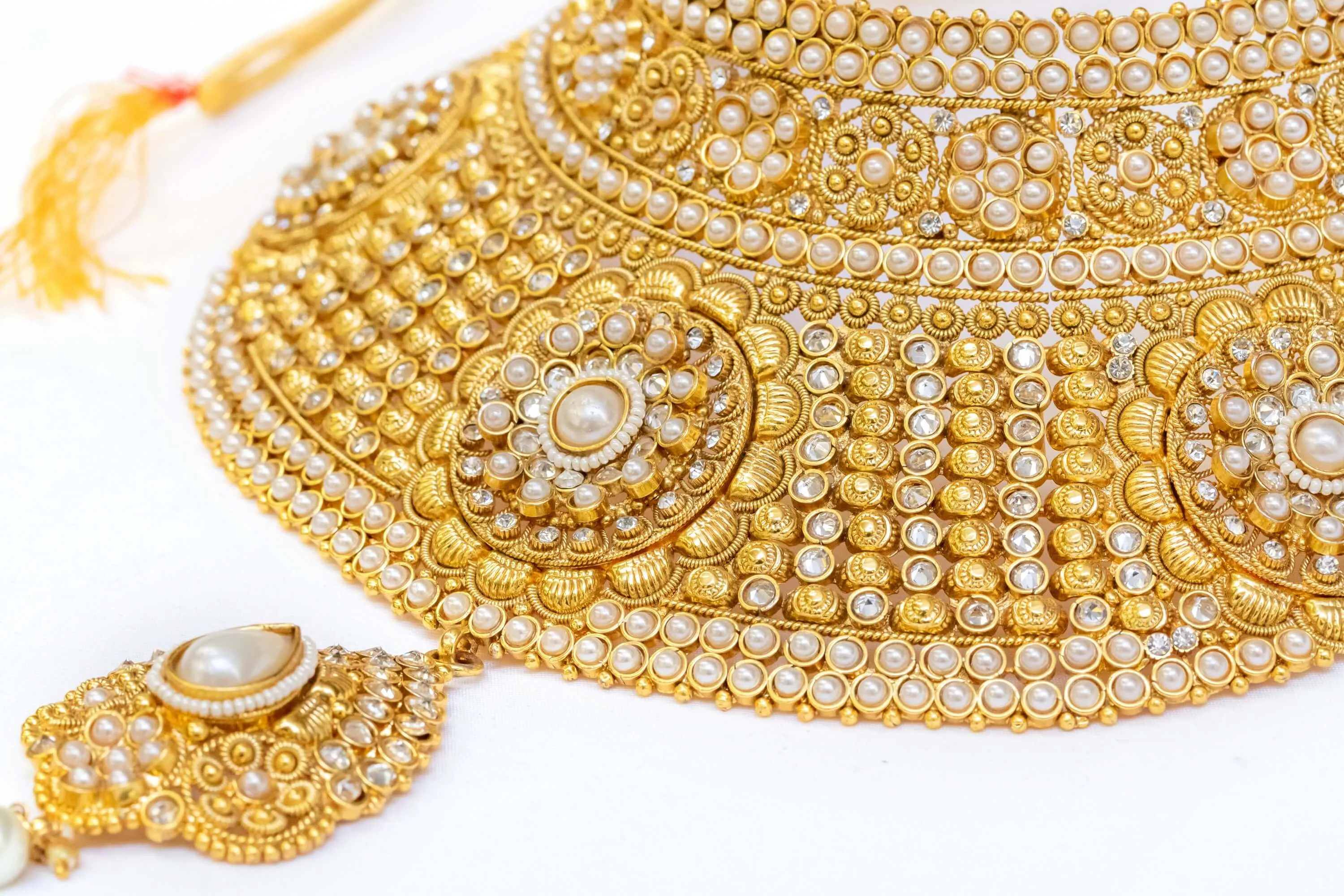 Hand Made Carved Brass Choker- Necklace With Pearls