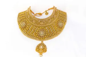 Hand Made Carved Brass Choker- Necklace With Pearls