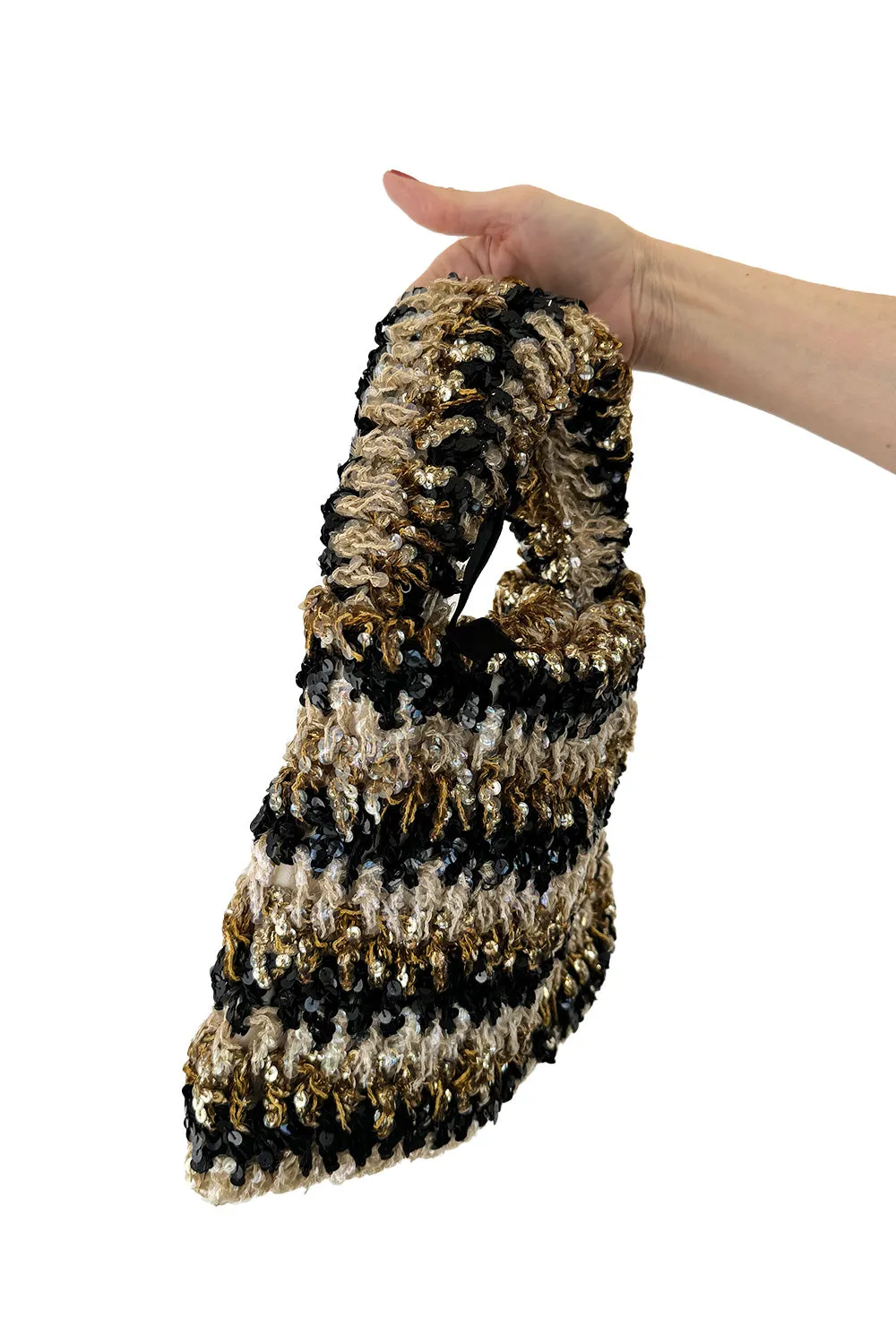 Hand Made to Order 1930s John-Fredericks Metallic Gold & Black Woven Evening Bag w Sequin Detailing