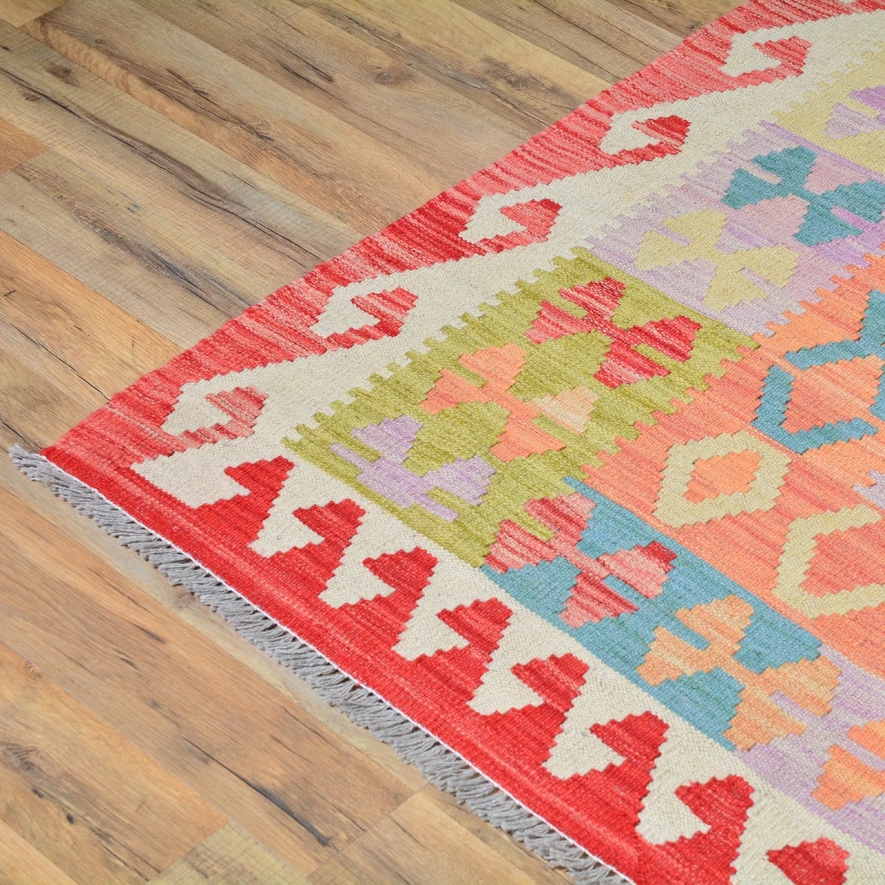 Hand-Woven Geometric Design Kilim Aghan Wool Rug (Size 10.4 X 12.5) Cwral-7578