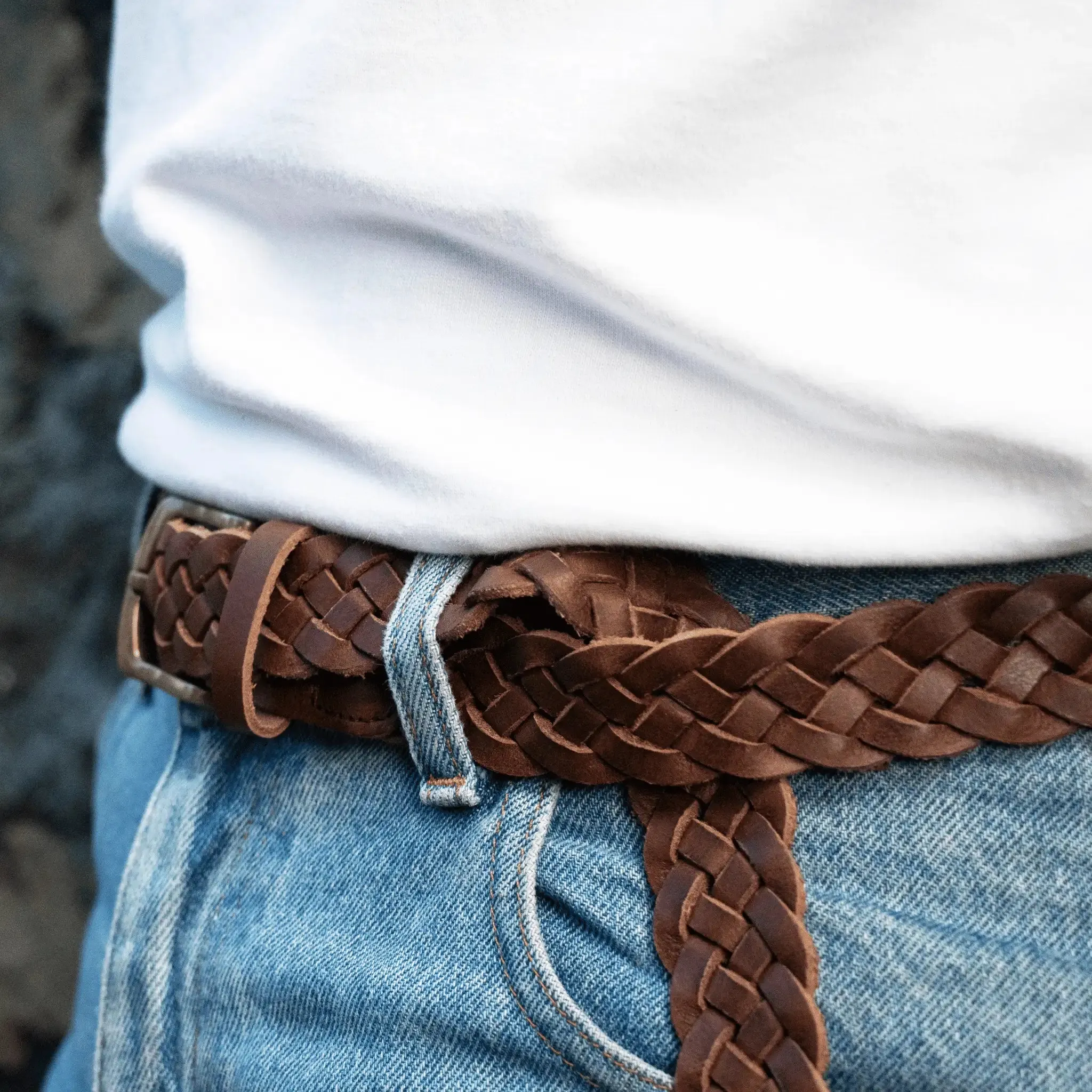 Hand-Woven Leather Belt - Brown