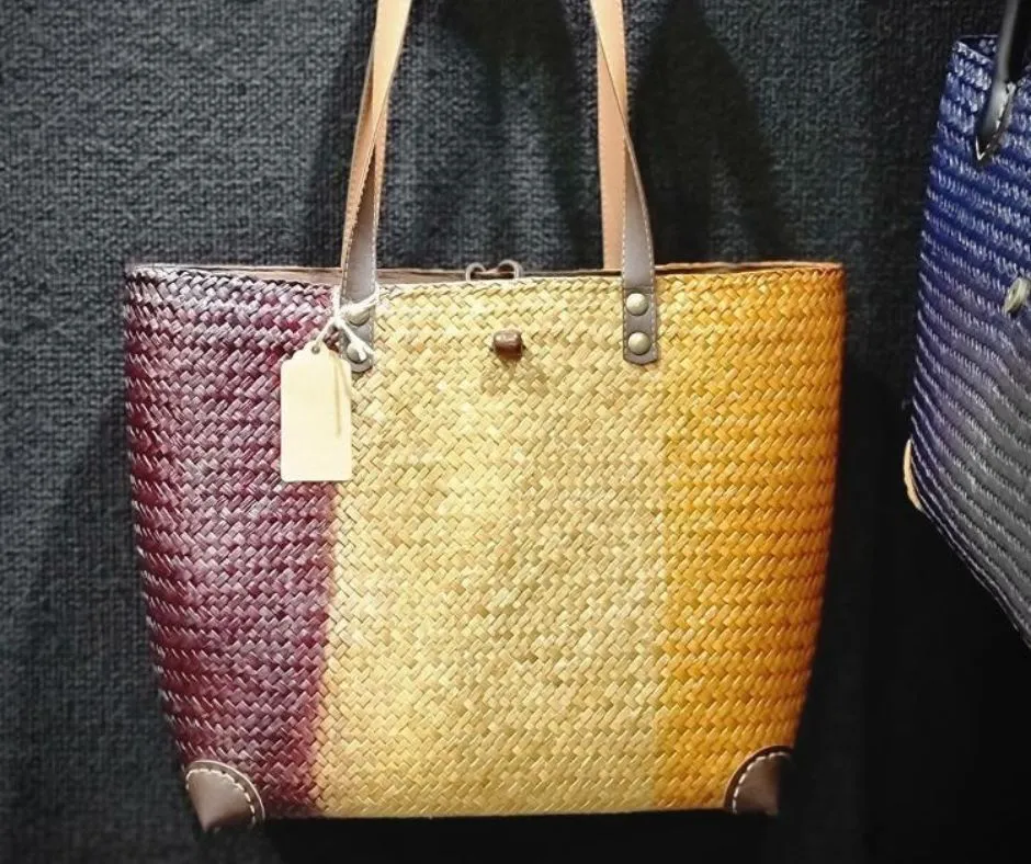 Handcrafted Three Toned  Krajood Bag with Leather Strap Handles | Yompai  NZ