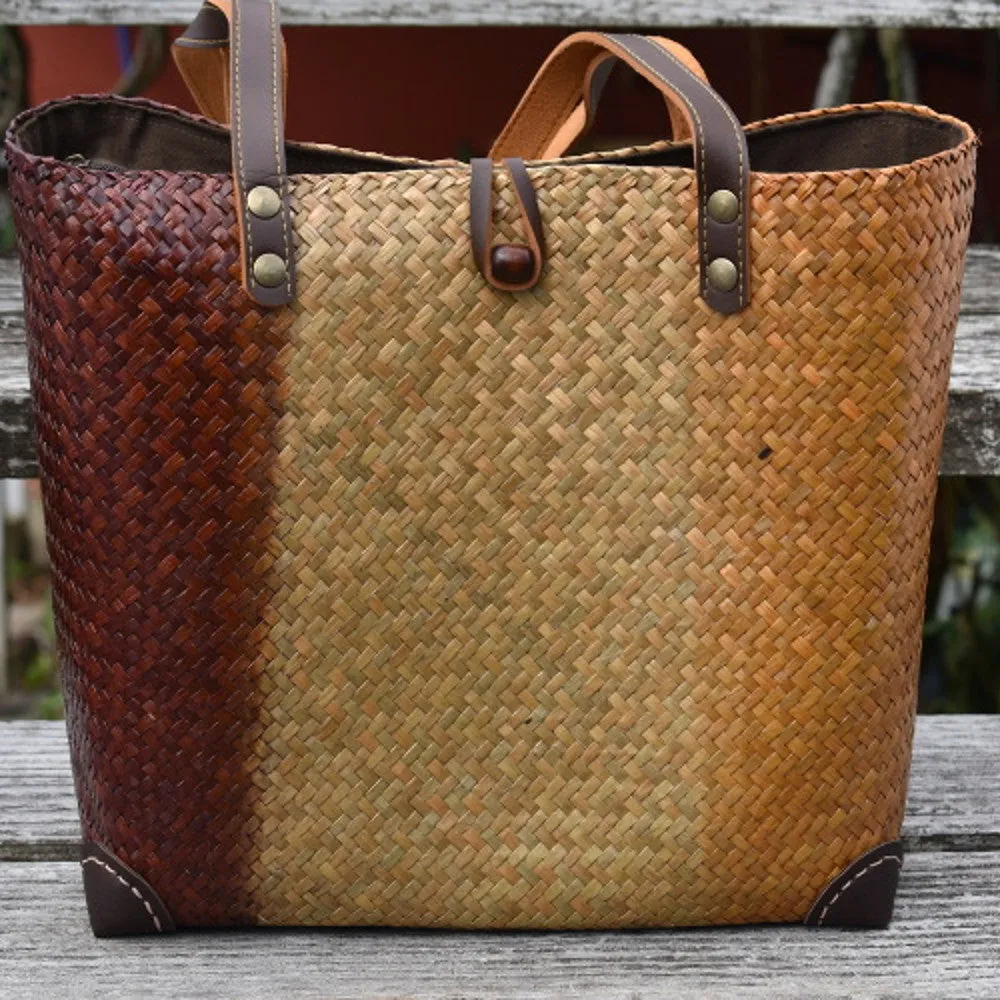 Handcrafted Three Toned  Krajood Bag with Leather Strap Handles | Yompai  NZ