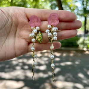 Handmade Bohemian Pink Flower Cluster Earrings