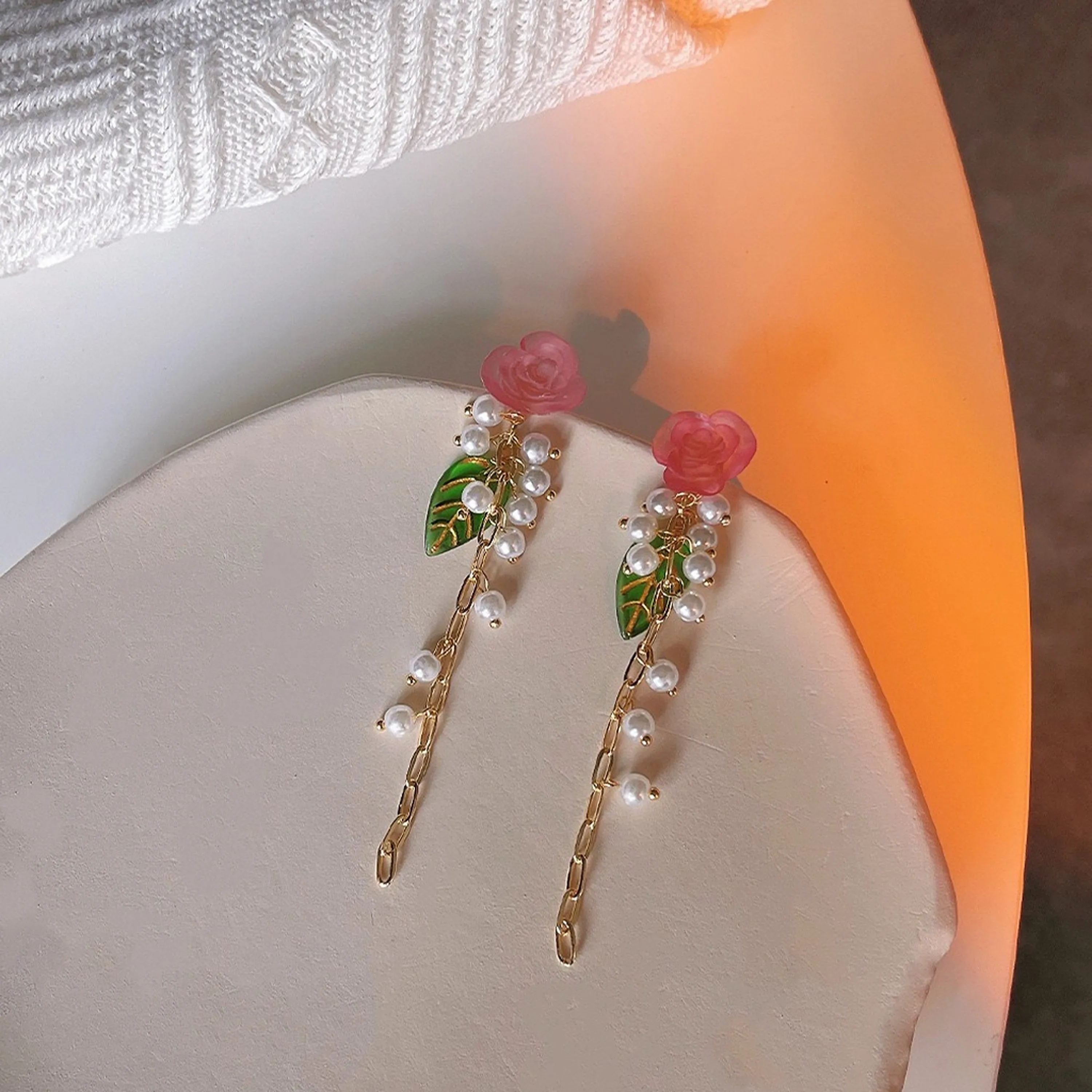 Handmade Bohemian Pink Flower Cluster Earrings