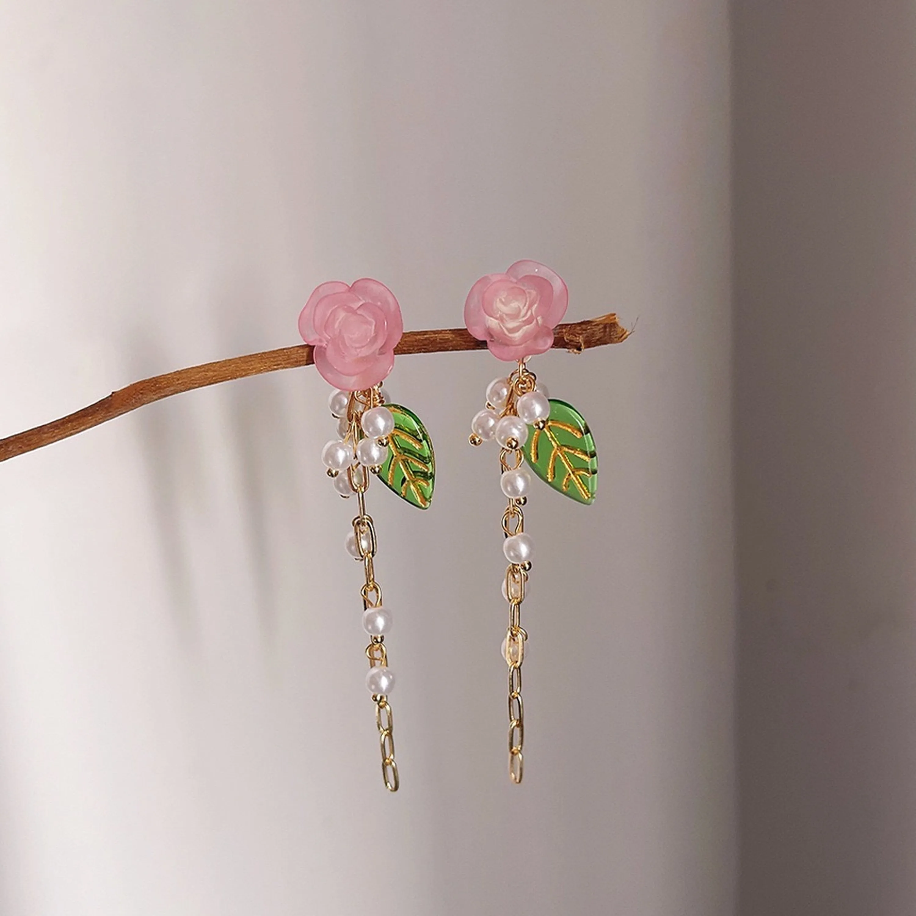 Handmade Bohemian Pink Flower Cluster Earrings