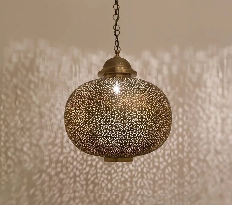 Handmade Moroccan Brass Ceiling Pendant Light Chandelier