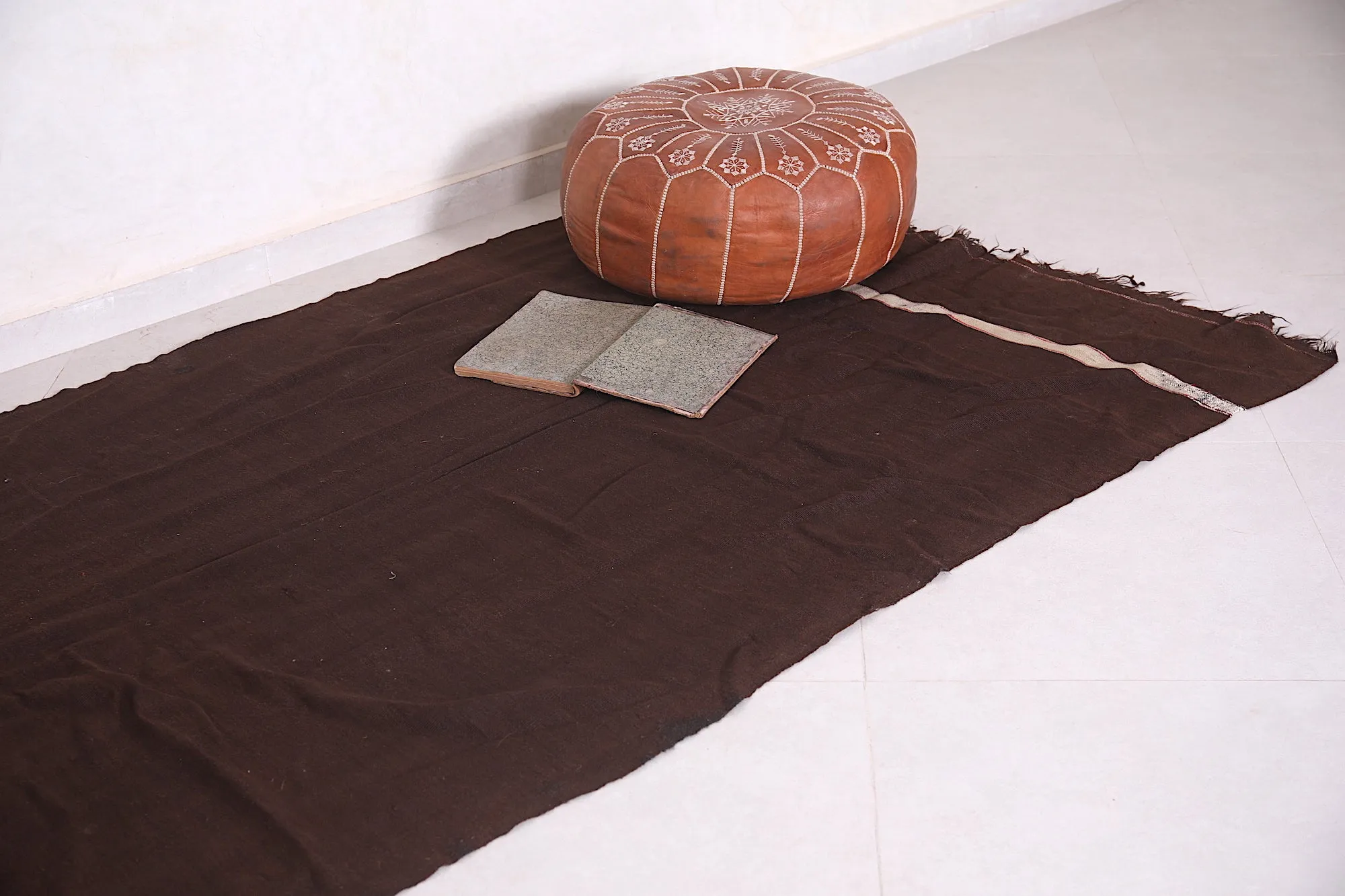 Handwoven Kilim 4.2 x 11.3 Feet – Brown Minimalist Rug