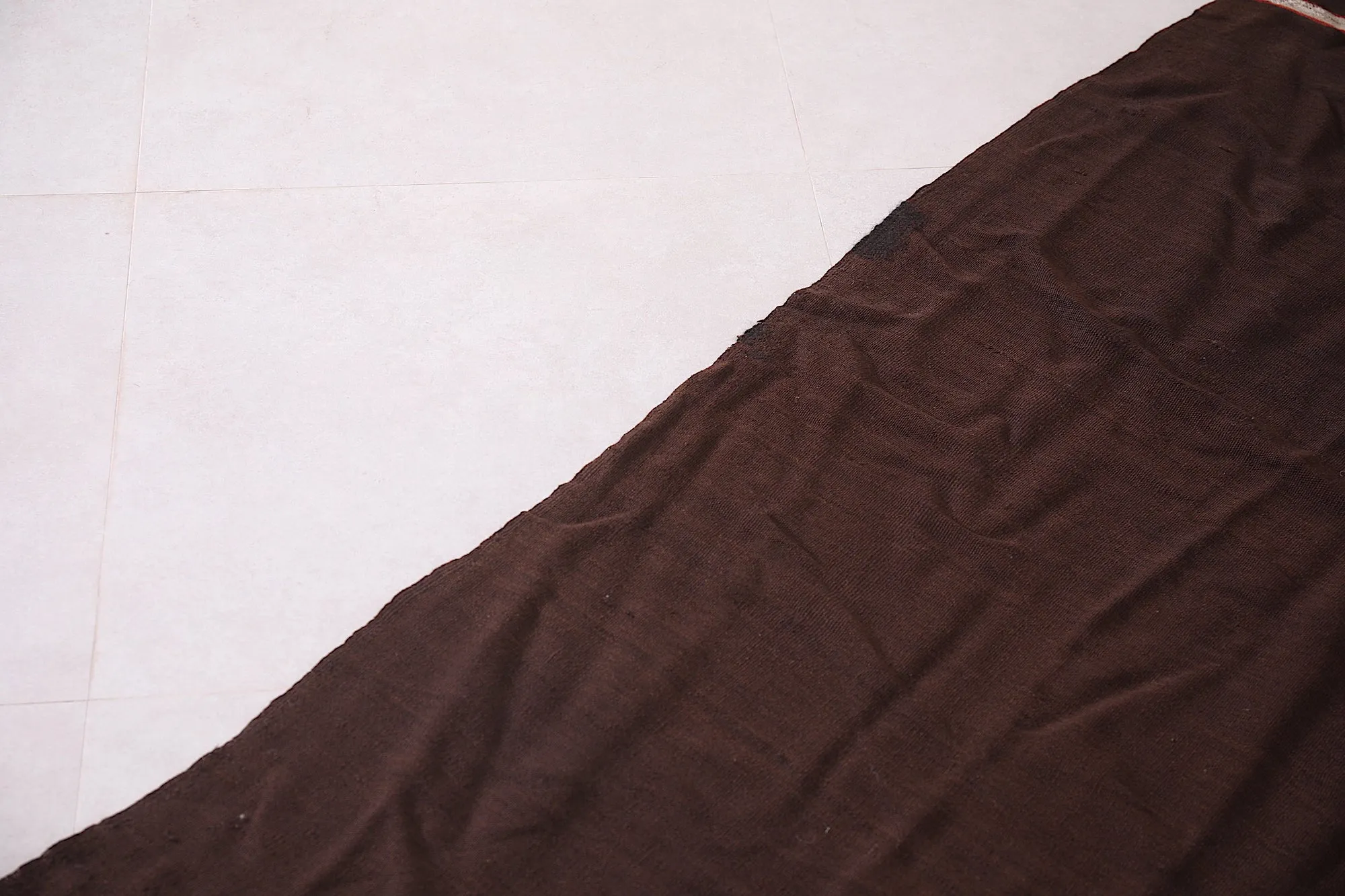 Handwoven Kilim 4.2 x 11.3 Feet – Brown Minimalist Rug