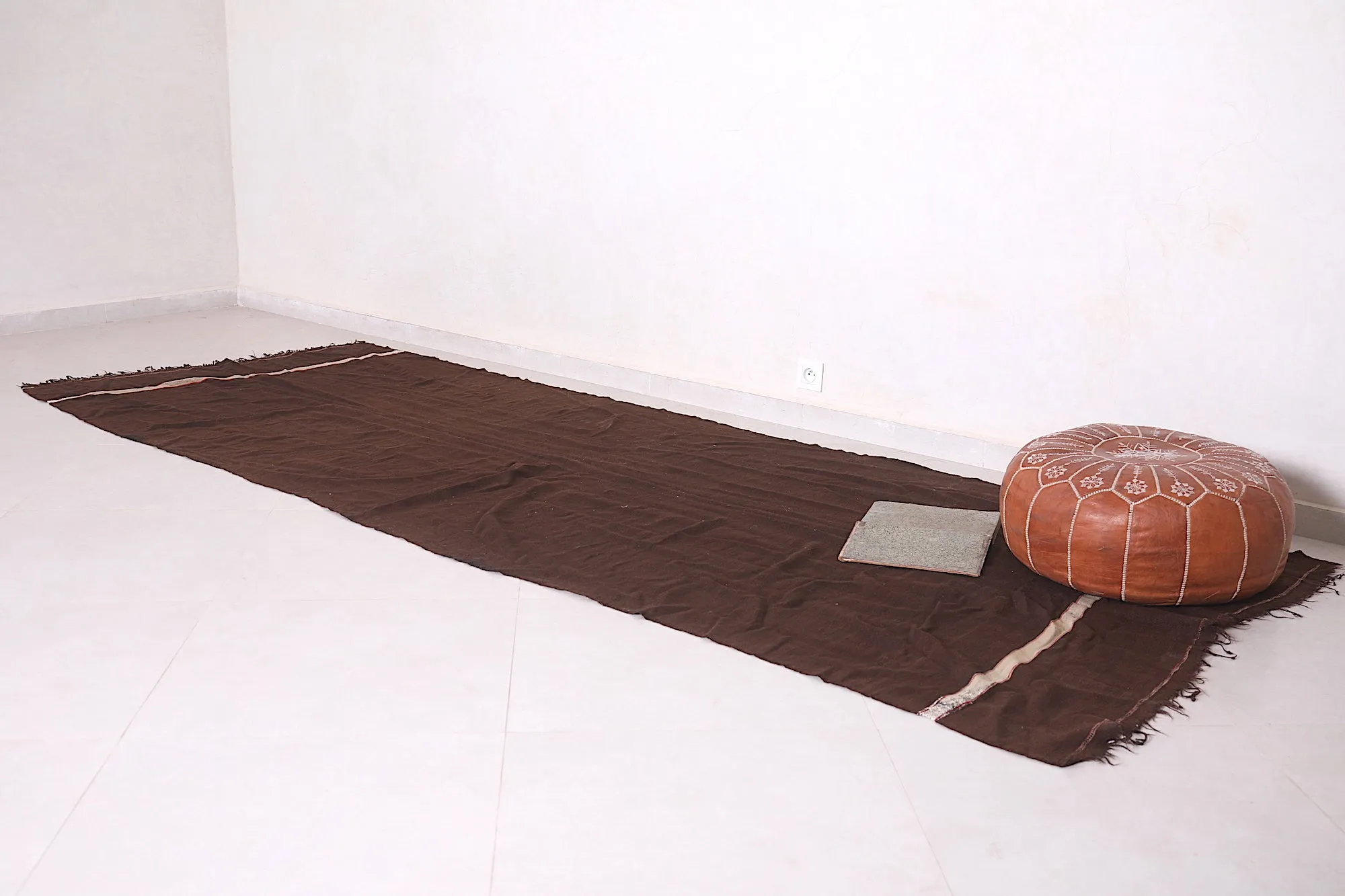 Handwoven Kilim 4.2 x 11.3 Feet – Brown Minimalist Rug