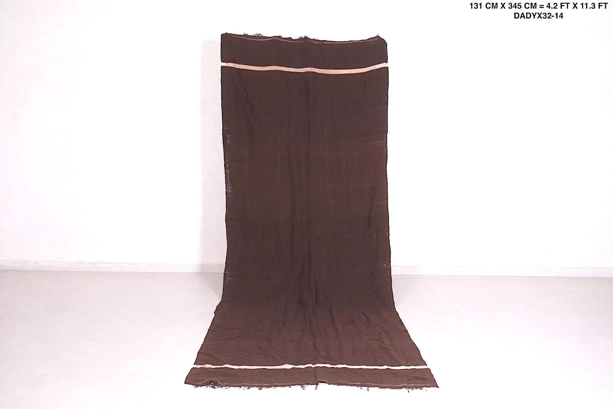 Handwoven Kilim 4.2 x 11.3 Feet – Brown Minimalist Rug